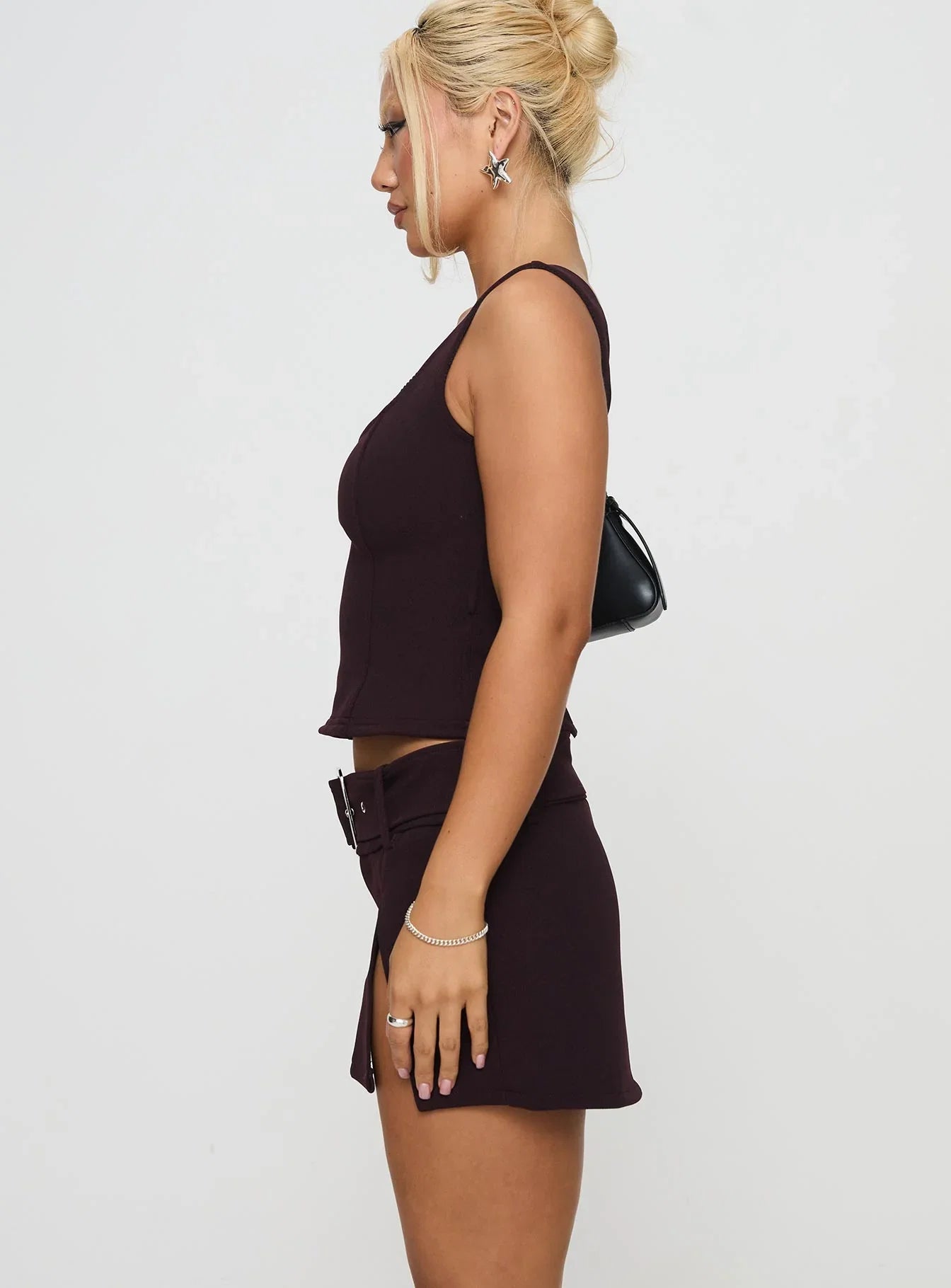 Genessa Belted Micro Mini Skirt Wine