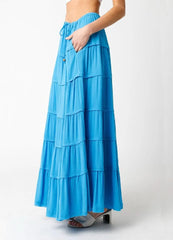 Milos Aqua Blue Tiered Maxi Skirt