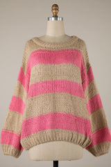 Poppy Beige and Pink Striped Oversized Sweater