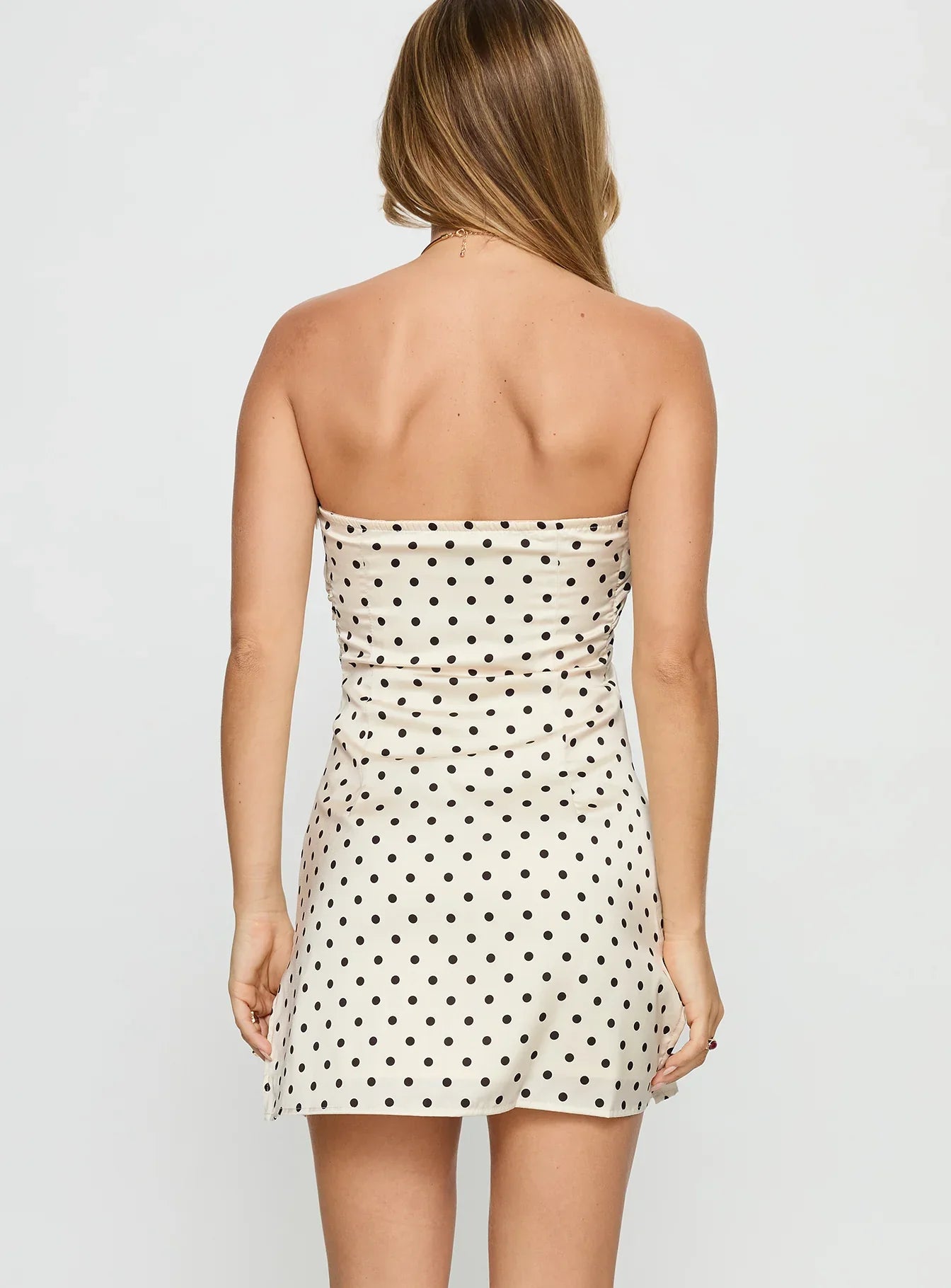 Irena Strapless Mini Dress Cream Polka Dot