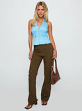 Long Ago Ruched Halter Top Blue