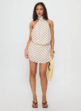 Natalea High Neck Playsuit Cream / Brown Polka