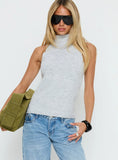 Alicea High Neck Sleeveless Top Pale Grey