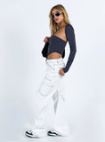 Miami Vice Mid Rise Straight Leg Cargo Pants White