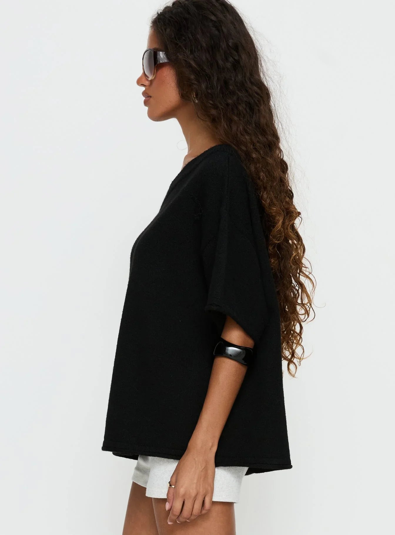 Kourta Off Shoulder Oversized Knit Top Black