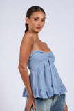 Gracie Blue Gingham Babydoll Twist Top