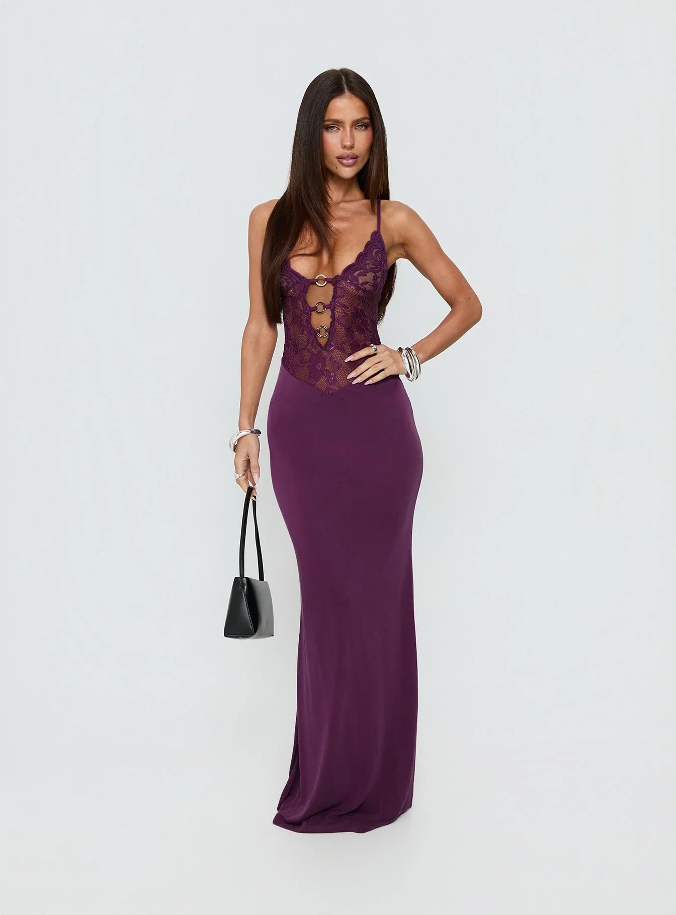 Totema Lace Halter Maxi Dress Purple