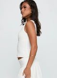 Alissea Keyhole Linen Blend Top White