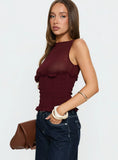 Fever Kiss Chiffon Ruched Top Wine