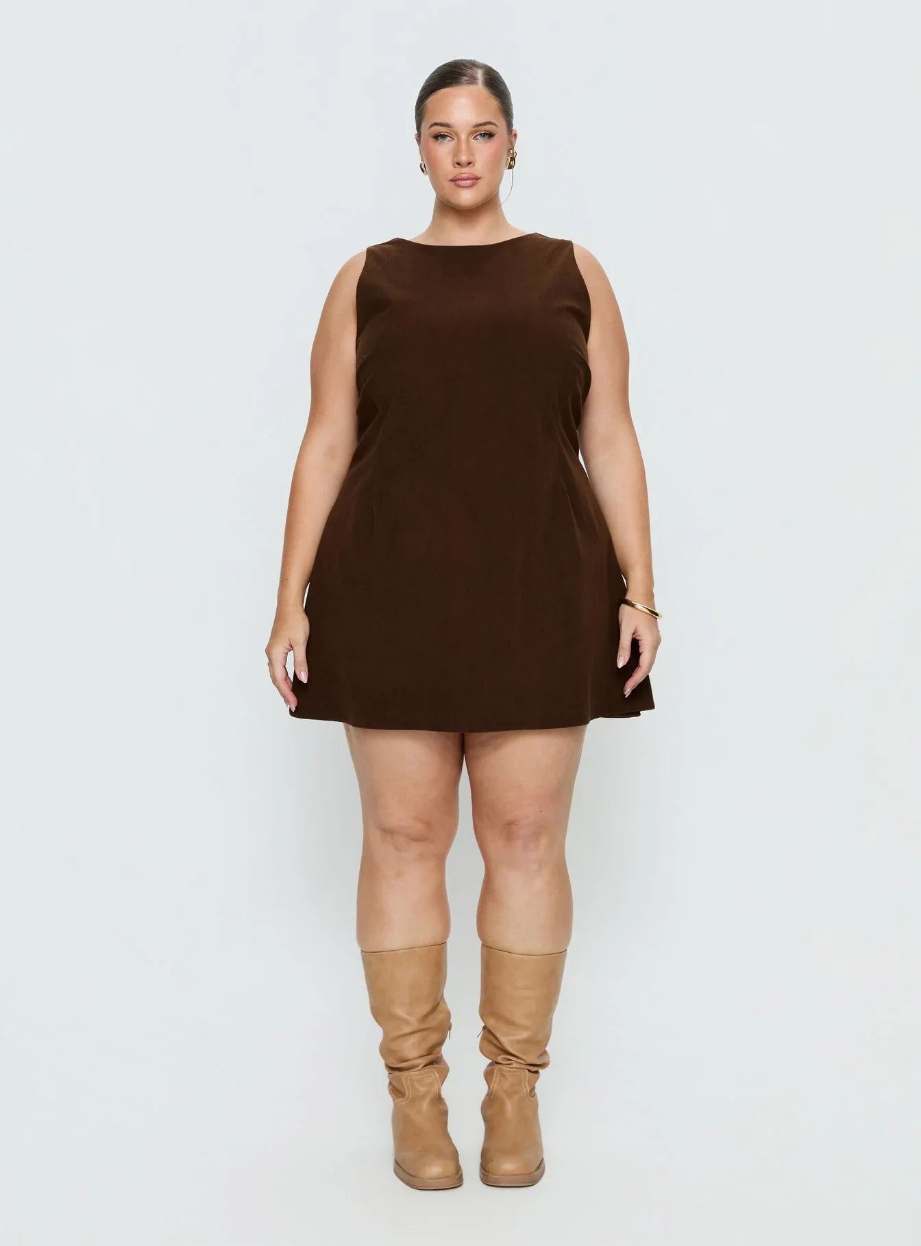 Alfalfa Corduroy Mini Dress Chocolate Curve