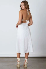 Parga White Tie Back Midi Dress