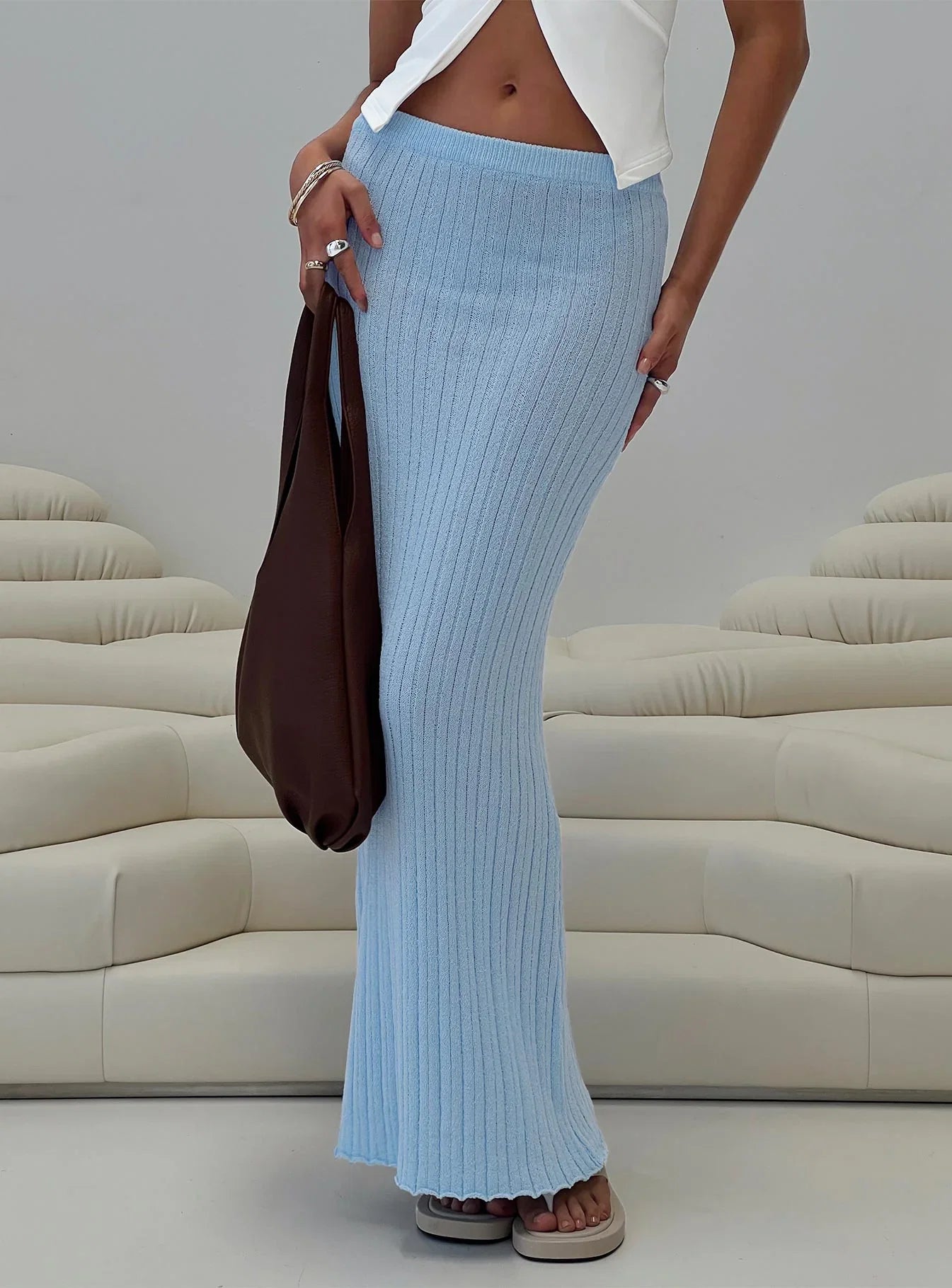 Belle Knit Maxi Skirt Baby Blue