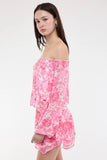 Pixie Pink Floral Off The Shoulder Romper Dress