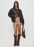 Jaxton Faux Leather Jacket Brown Petite