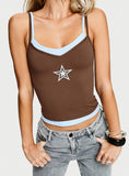 Varsity Star Layered Tank Top Brown Blue