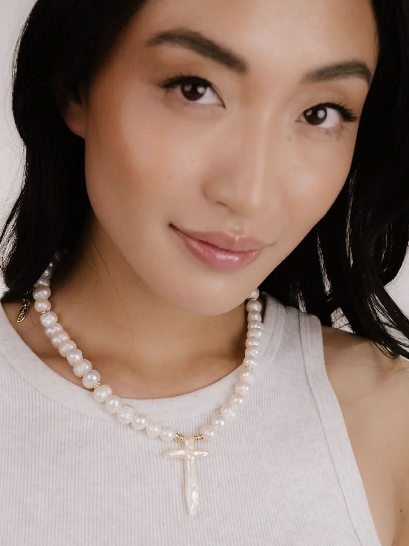 Ettika Organic Pearl Cross Necklace