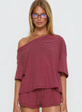 Sugar Surge Off Shoulder Sleep Top Cherry Stripe