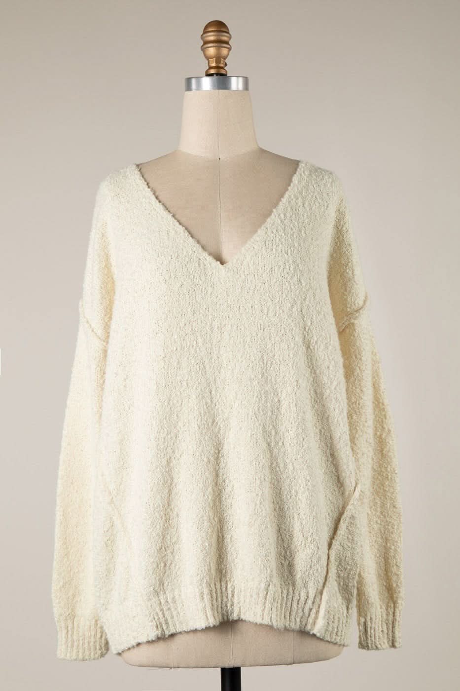 Harlow Cream V Neck Pullover Sweater