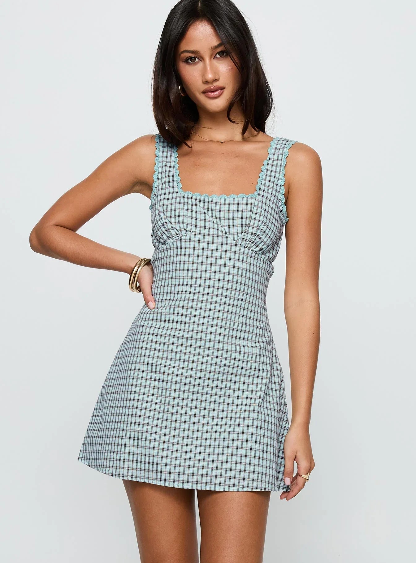 Dasha Mini Dress Blue Brown Check