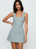 Dasha Mini Dress Blue Brown Check