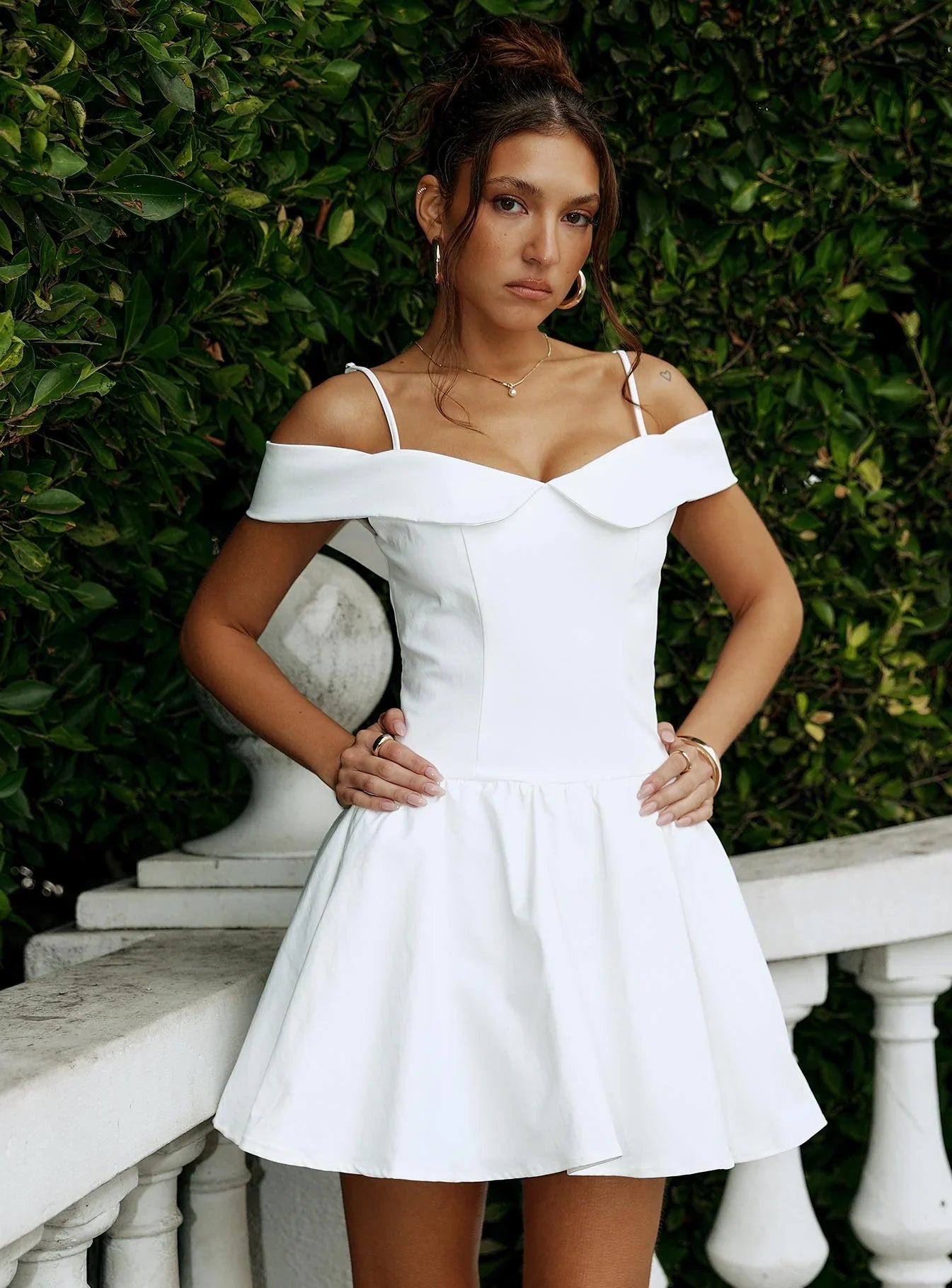 Streetlights Off Shoulder Mini Dress White