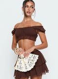 Ackee Ruched Off Shoulder Top Brown