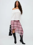 Anali Asymmetrical Midi Skirt Pink Multi Check