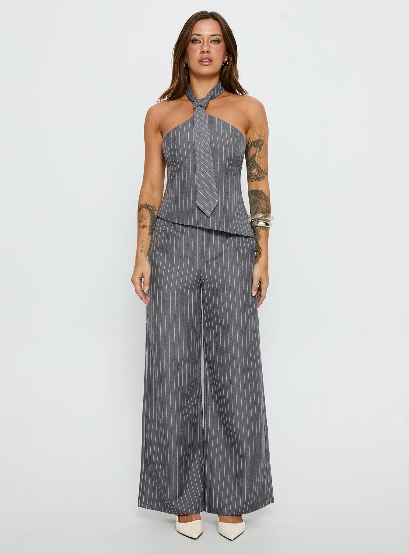 Uvelia Tailored Pants Grey Pinstripe