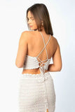 Salty Sun Blush Knit Halter Lace Up Midi Dress Set