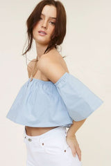 Darcie Sky Flowy Off Shoulder Crop Top