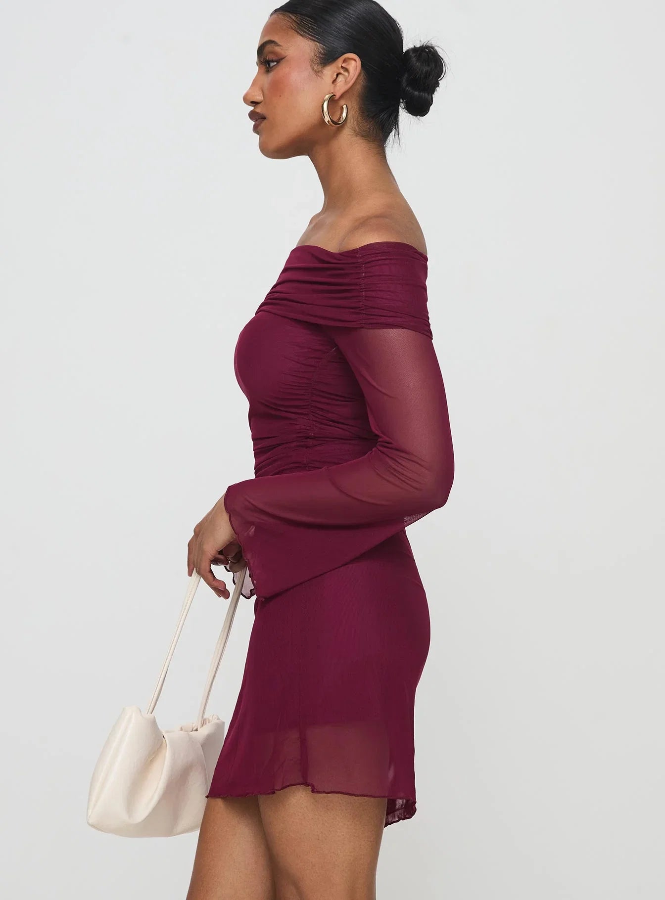 Consideration Long Sleeve Mini Dress Burgundy