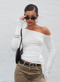 Kastor One Shoulder Long Sleeve Top White