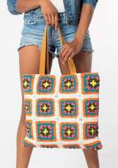 Meni Natural Patchwork Crochet Tote