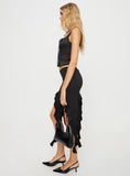 Peachey Asymmetric Ruffle Midi Skirt Black