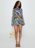 Get Closer Backless Romper Blue Zebra