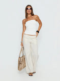 Around The Clock Button Detail Mid Rise Wide Leg Pants Cream