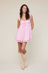 Layla Ditsy Pink Floral Babydoll Mini Dress