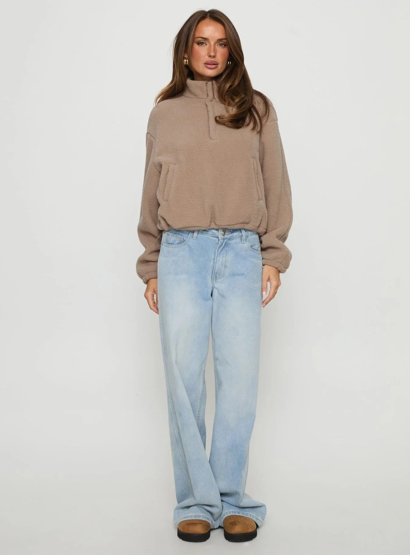 Icy Days Fleece Quarter Zip Jumper Light Brown