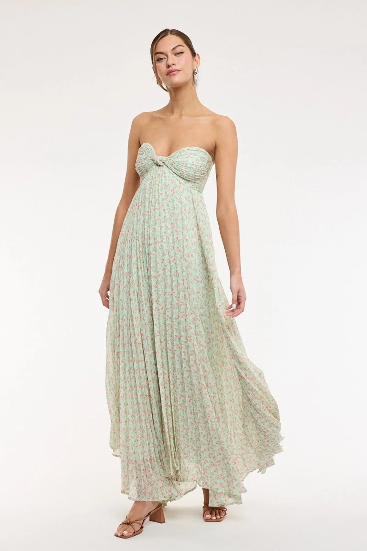 Willow Light Green Ditsy Floral Strapless Maxi Dress