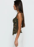 Zayliah Frill Detail Top Green Polka