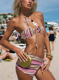 Lemargo Tie Ruched Swim Skirt Pink / Yellow Stripe