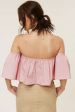 Darcie Blush Flowy Off Shoulder Crop Top