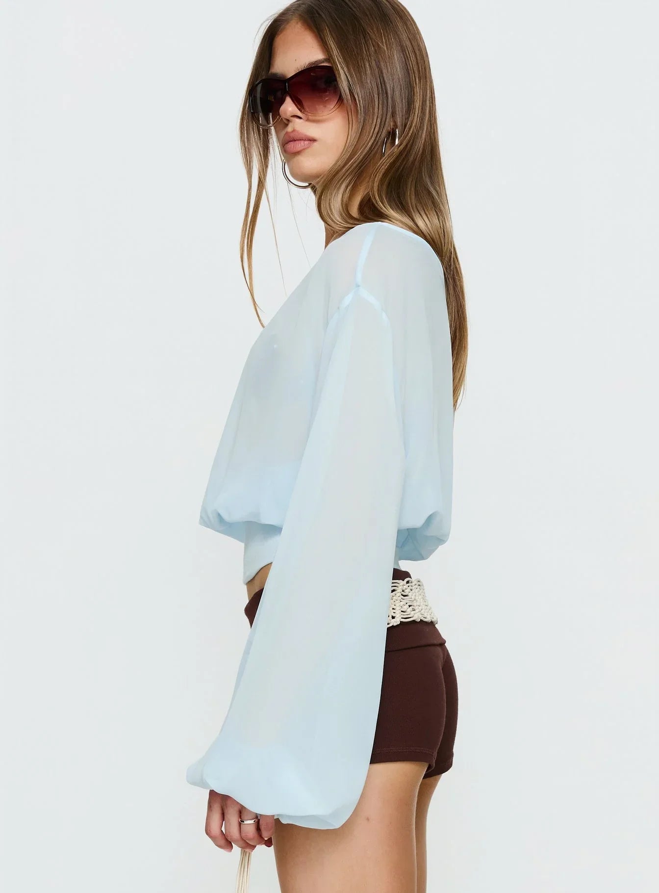 Idalina Slouchy Chiffon Top Blue