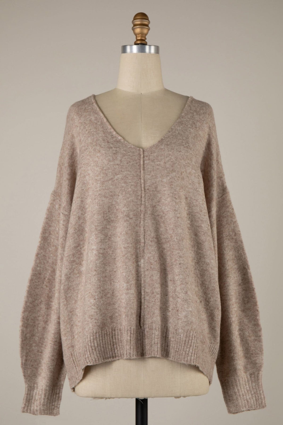 Sylvie Taupe V Neck Sweater