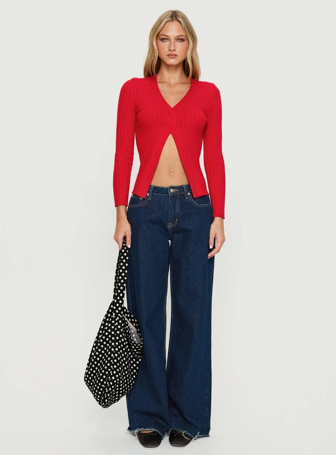 Donya Twist Detail Long Sleeve Top Red