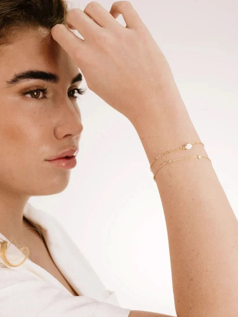 Opal and Crystal Dainty Gold Chain Bracelet Set
