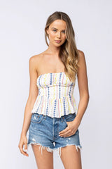 Amelia White Embroidered Strapless Top