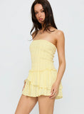 Ayanni Shirred Strapless Mini Playsuit Yellow