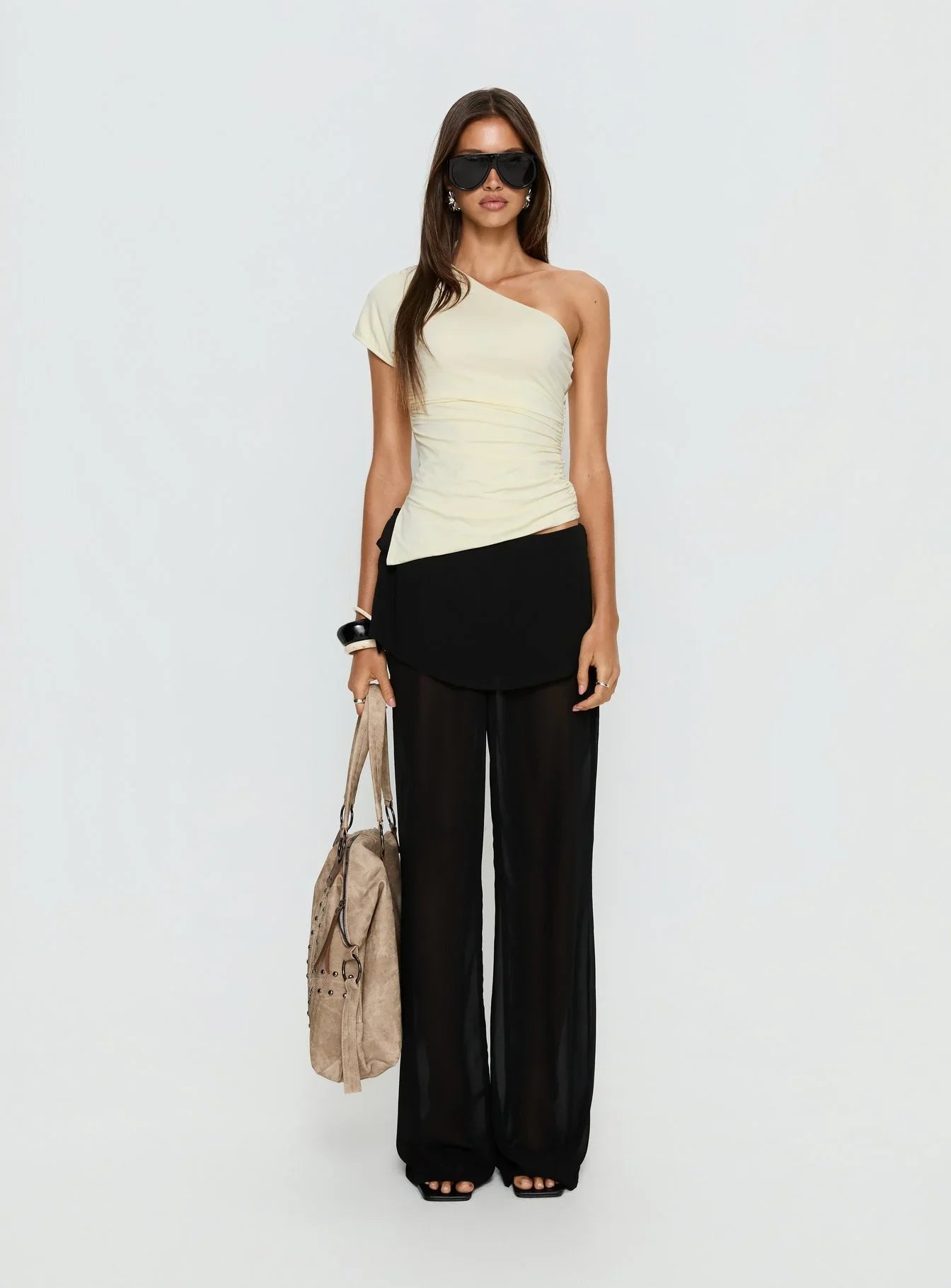 Jaedon Chiffon Layered Pants Black