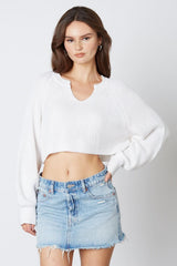 Day Off White Notched Neck Sweater